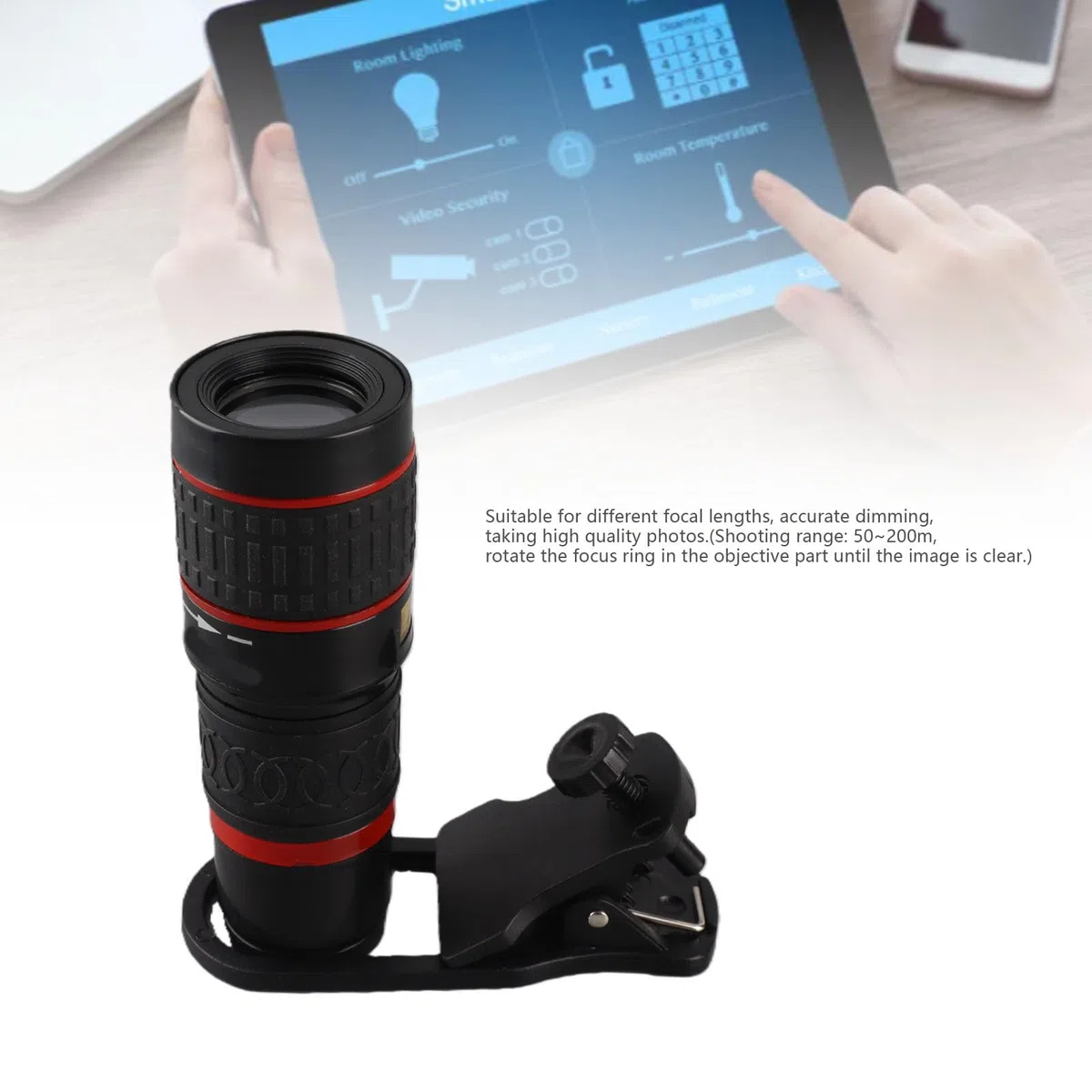 Teleobiettivo 20X Teleobiettivo con Zoom a Fuoco Lungo con Clip per Smartphone Tablet PC Nero