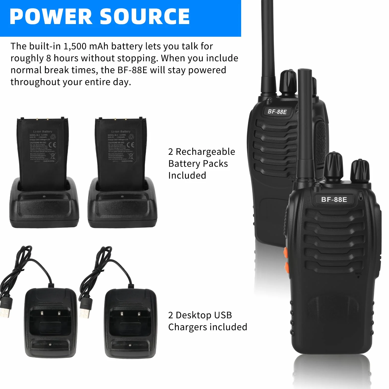 Walkie Talkie PMR446 Radio Ricetrasmettitore, 16 Canali Walkie-talkie Professionali Ricaricabili a Lungo Raggio con Auricolare e Luci LED Adatte per Sport All'Aperto, Cantiere (2 Pezzi, Nero)