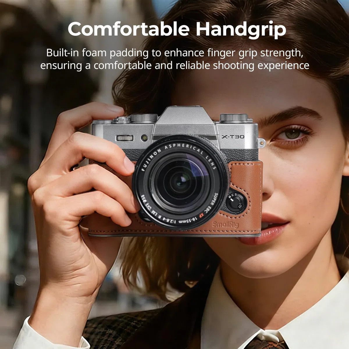 SMALLRIG X-T30 III Borsa semi-in pelle con tracolla per FUJIFILM X-T30 / X-T30 II/X-T30 III, borsa per fotocamera in stile retrò con telaio in alluminio e pulsante di scatto, marrone, 123.0 x 45.7 x