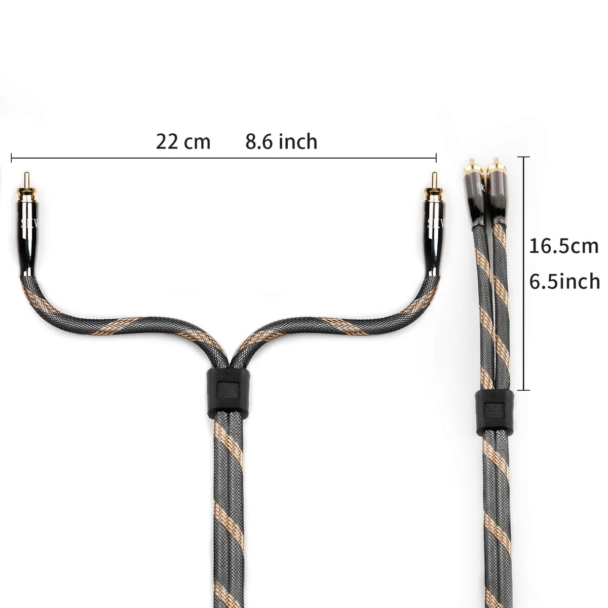 SKW, Cavo RCA da 2RCA maschio a 2RCA maschio per audiofili, per sistemi HiFi, con cavo di interconnessione con diametro di 7 mm (lunghezza di 2m, colore nero, in nylon)