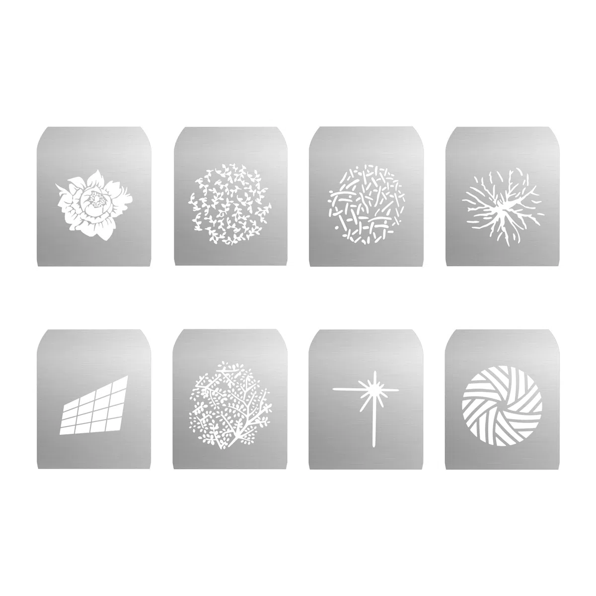 Gobo Set per Soonpho Lega di Alluminio Ottico Snoot Conico, 8 x Gobos Schede Grafica Piastre Metalliche con Motivi Cavi per Arte Speciali, Accessori Fotografici per Proiettore Gobo Bowens (Group J)
