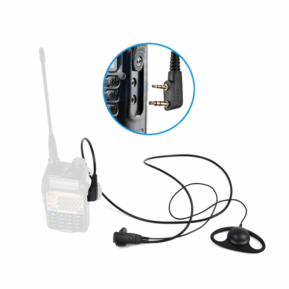 Auricolare walkie talkie a forma di D con microfono auricolare compatibile con Baofeng UV-5R UV-5RA 888S Kenwood HYT 2 pin radio bidirezionale (confezione da 4)