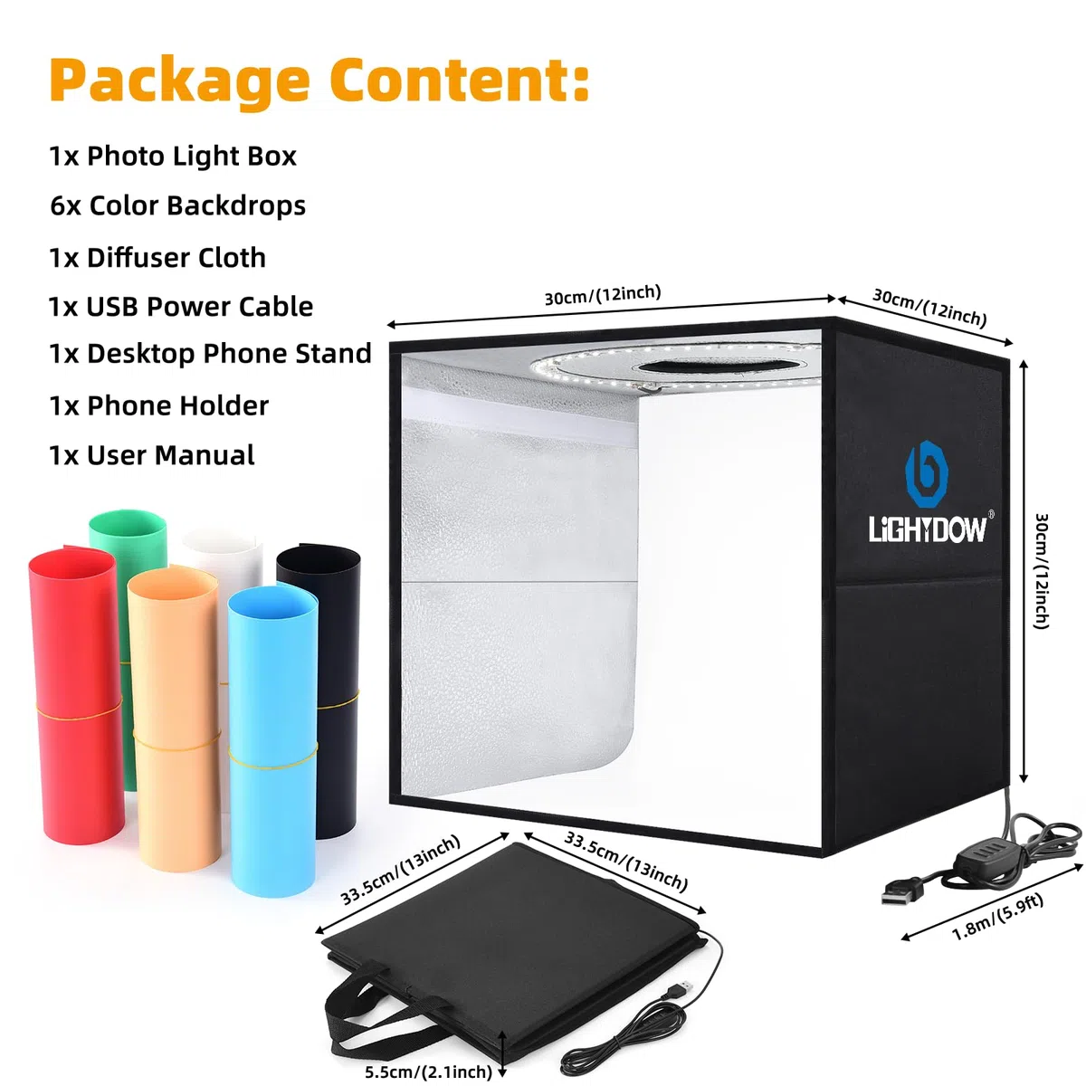 Lightdow Light Box Fotografia, 30 cm/12 "x12" Kit portatile mini tenda da tiro con 120 luci LED dimmerabili e 6 sfondi, cabina fotografica per piccoli prodotti, gioielli