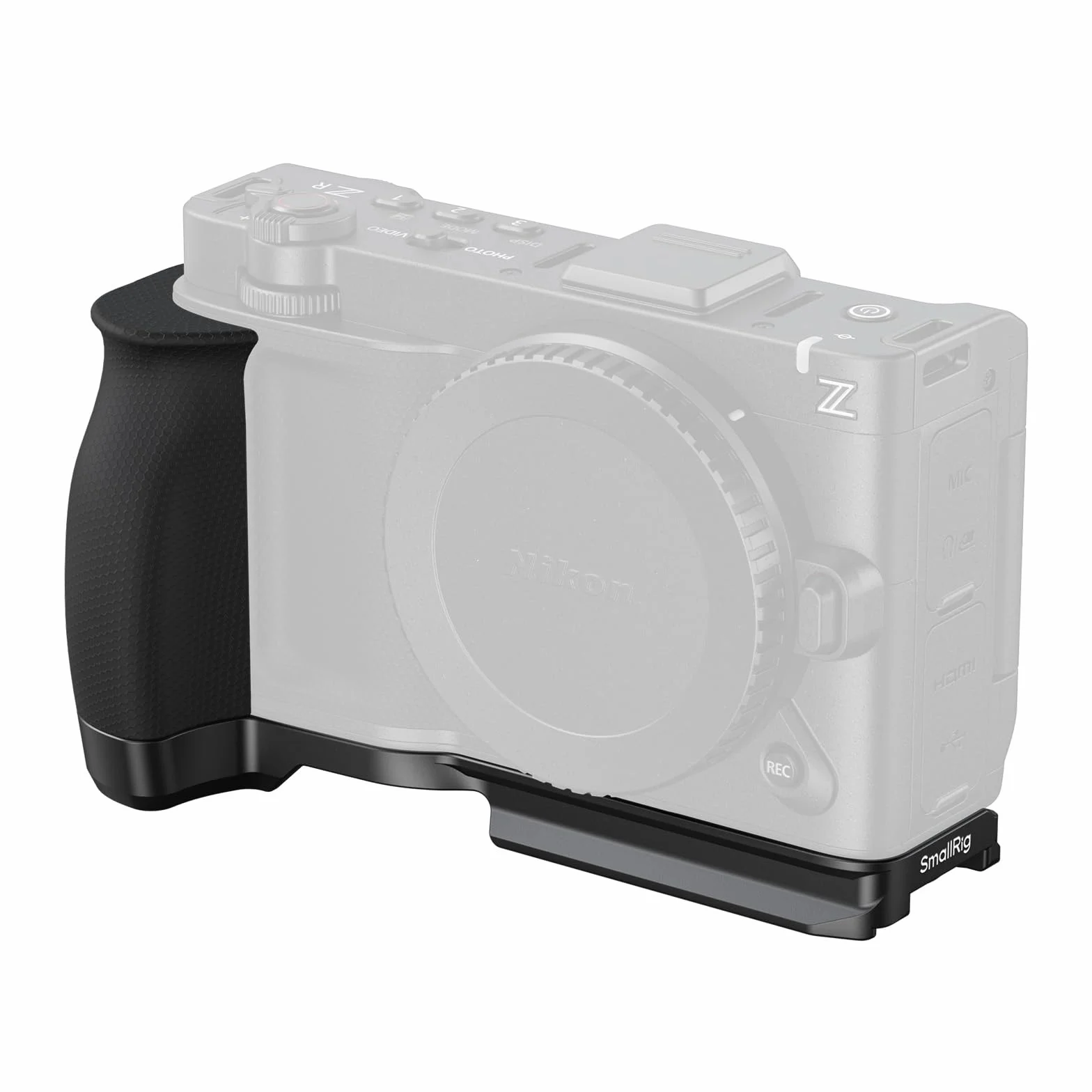 SmallRig Impugnatura a L per Nikon ZR con impugnatura ergonomica in silicone, con filettatura da 1/4"-20, chiave magnetica, piastra a sgancio rapido integrata per Arca, 5466