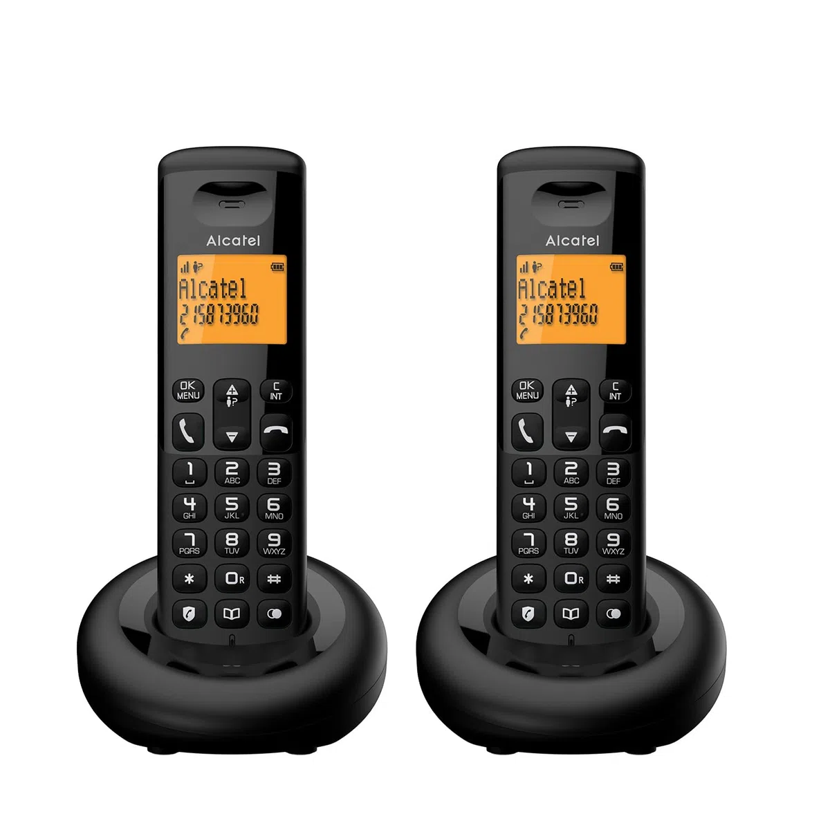 ALCATEL E160 Duo - Telefono Fisso Cordless DECT - Design Compatto - Grande Display Retroilluminato - Funzione Blocco Chiamate Indesiderate - 3 Memorie Dirette - 2 Portatili - Nero