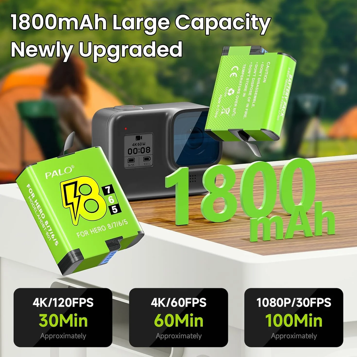 2 batterie per Hero 8/7/6/5 Black e caricatore per Hero 12/11/10/9/8/7/6/5 Black – Caricabatterie con accessori per batteria, ricarica Chnell, bassa temperatura adatta