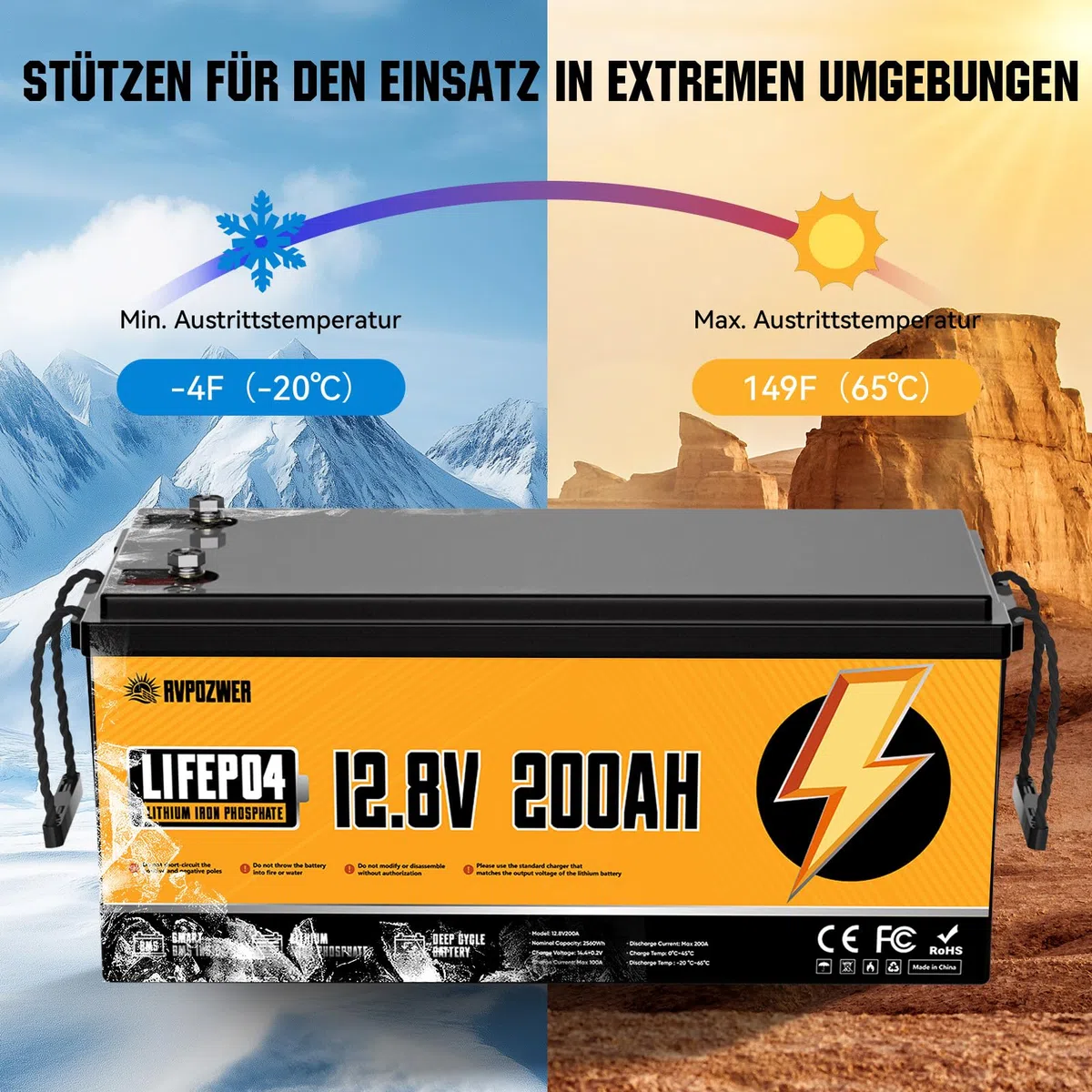 Batteria al Litio 12v 200ah, Batterie Lifepo4, 2560wh Ricaricabile Batteria Litio Con 200A BMS Integrato, 18000 Cicli Profondi Per Camper, Pannelli Solari, Caravan, Sistemi Off Grid et Golf Cart