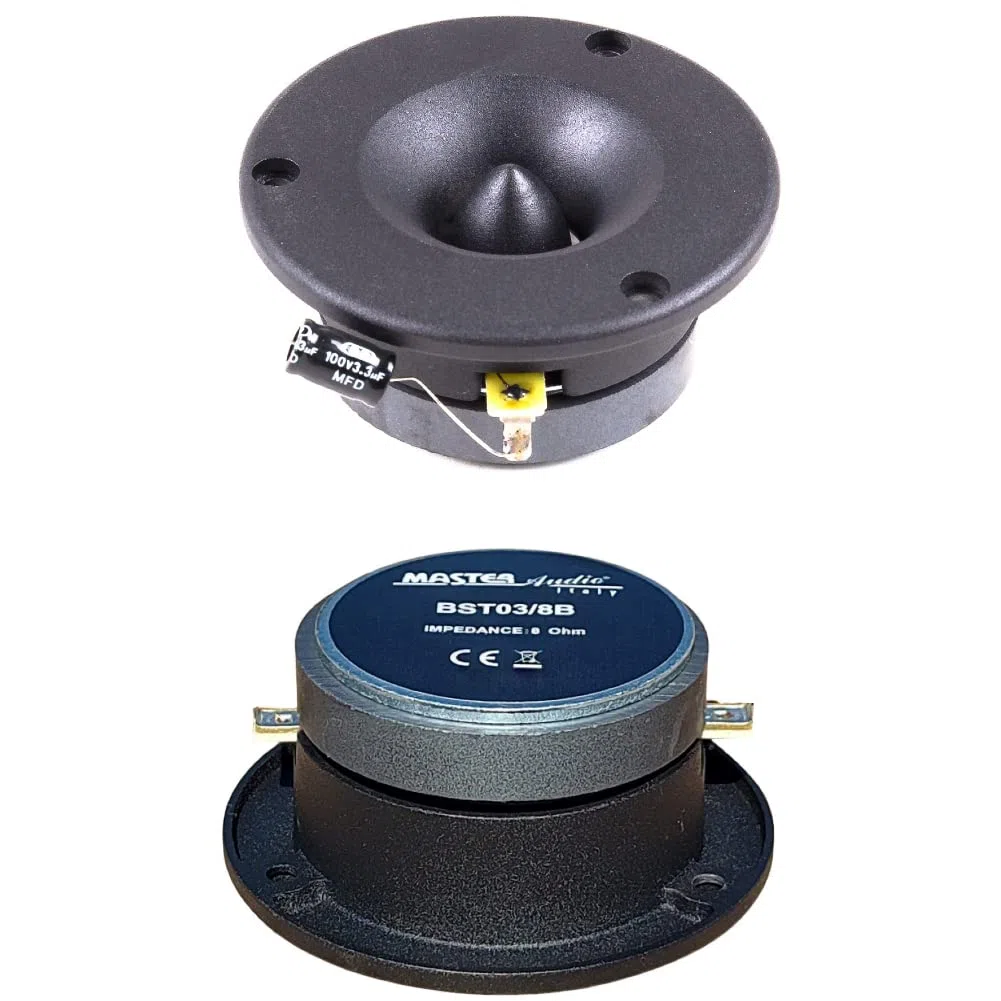MASTERAUDIO 2 TWEETER BST03/8B neri da 175 watt rms 350 watt max 9,7 cm di diametro e 105 dB 8 ohm con profondità 3,8 cm per casa home feste party, a coppia