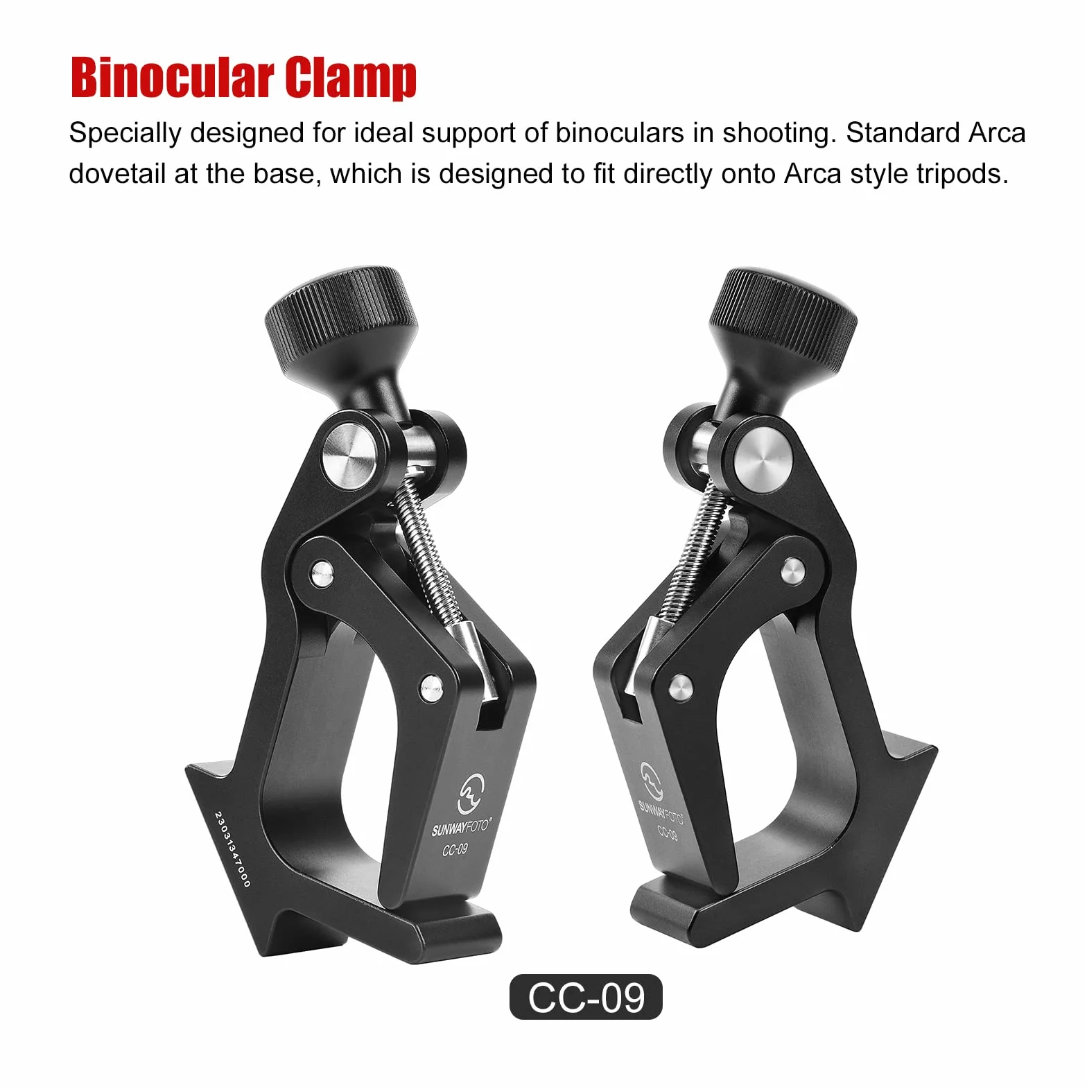 SUNWAYFOTO CC-09 Adattatore universale per treppiede binocolo Super morsetto con adattatore Arca Swiss, compatibile con tutti i treppiedi, 1/4 e 3/8