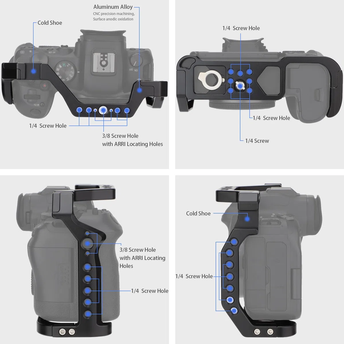 Fotocamera Full Cage per Canon R5 R6 Mirrorless,Estensione Mount Microfono Riempimento Luce Staffa Accessori Filmatura, con Cold Shoe