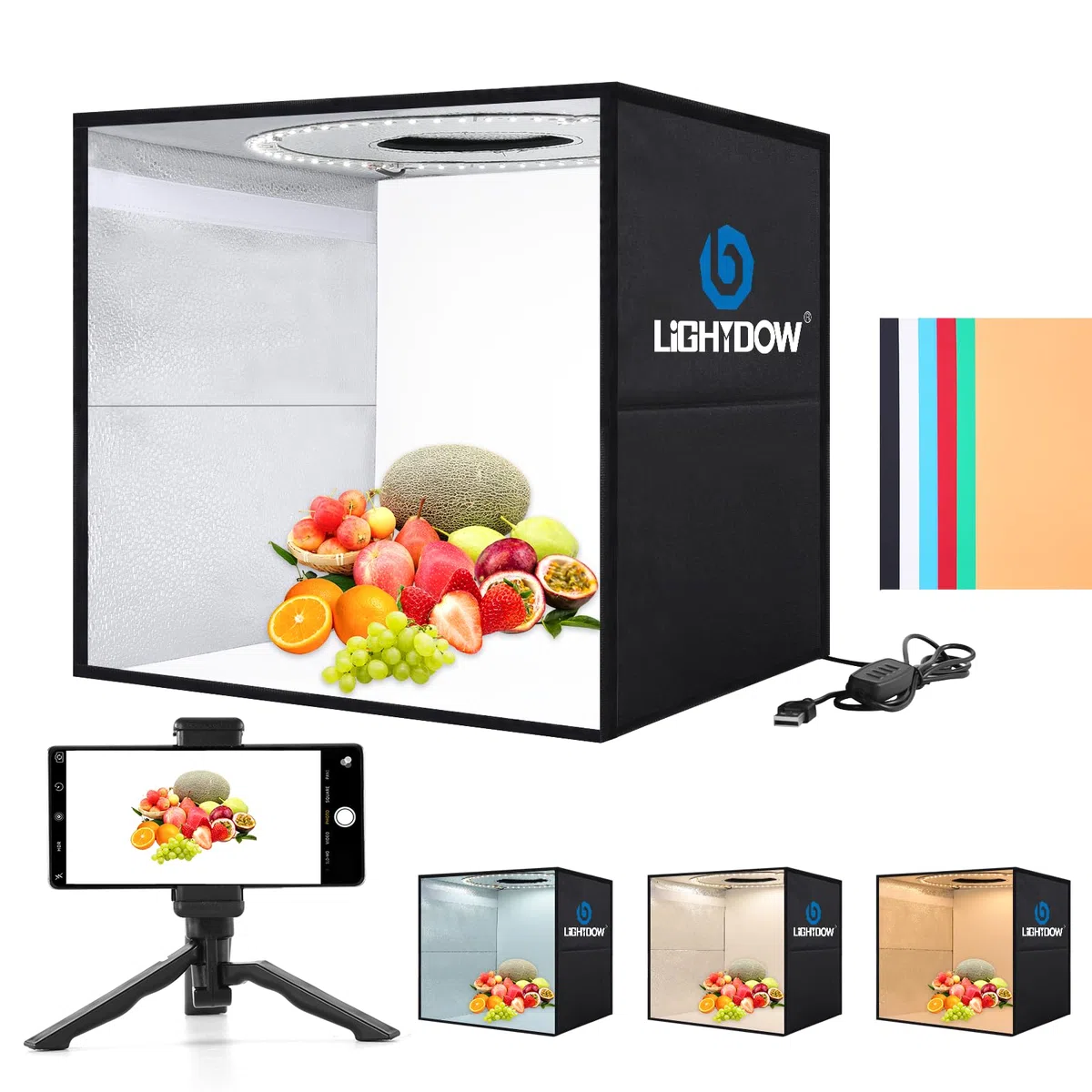 Lightdow Light Box Fotografia, 30 cm/12 "x12" Kit portatile mini tenda da tiro con 120 luci LED dimmerabili e 6 sfondi, cabina fotografica per piccoli prodotti, gioielli