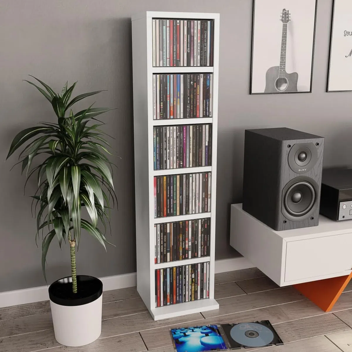 LAPOOH Mobile Porta CD Bianco 21x20x88 cm in Legno Multistrato, Mobile Porta CD, Scaffalatura per CD-800351