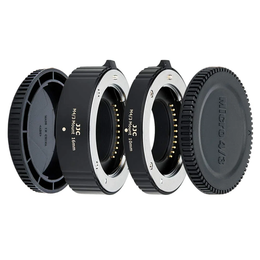 JJC 2-Pezzo (10mm/16mm) Metallo Set Tubo di Estensione Automatico Macro per Olympus e Panasonic Micro 4/3 (MFT) Fotocamera