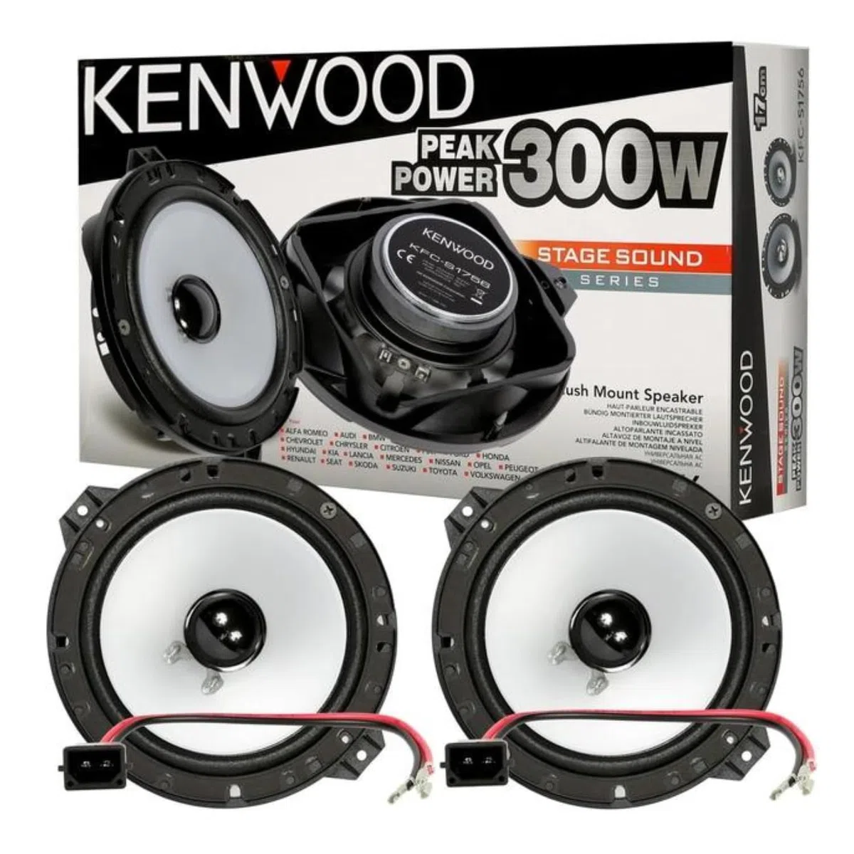Kenwood, Sistema di altoparlanti KFC-S1756 serie Stage Sound a 2 vie, Potenza di picco 250W, montaggio a filo, doppio cono, Cono del woofer da 17cm in Polypropilene, Nero