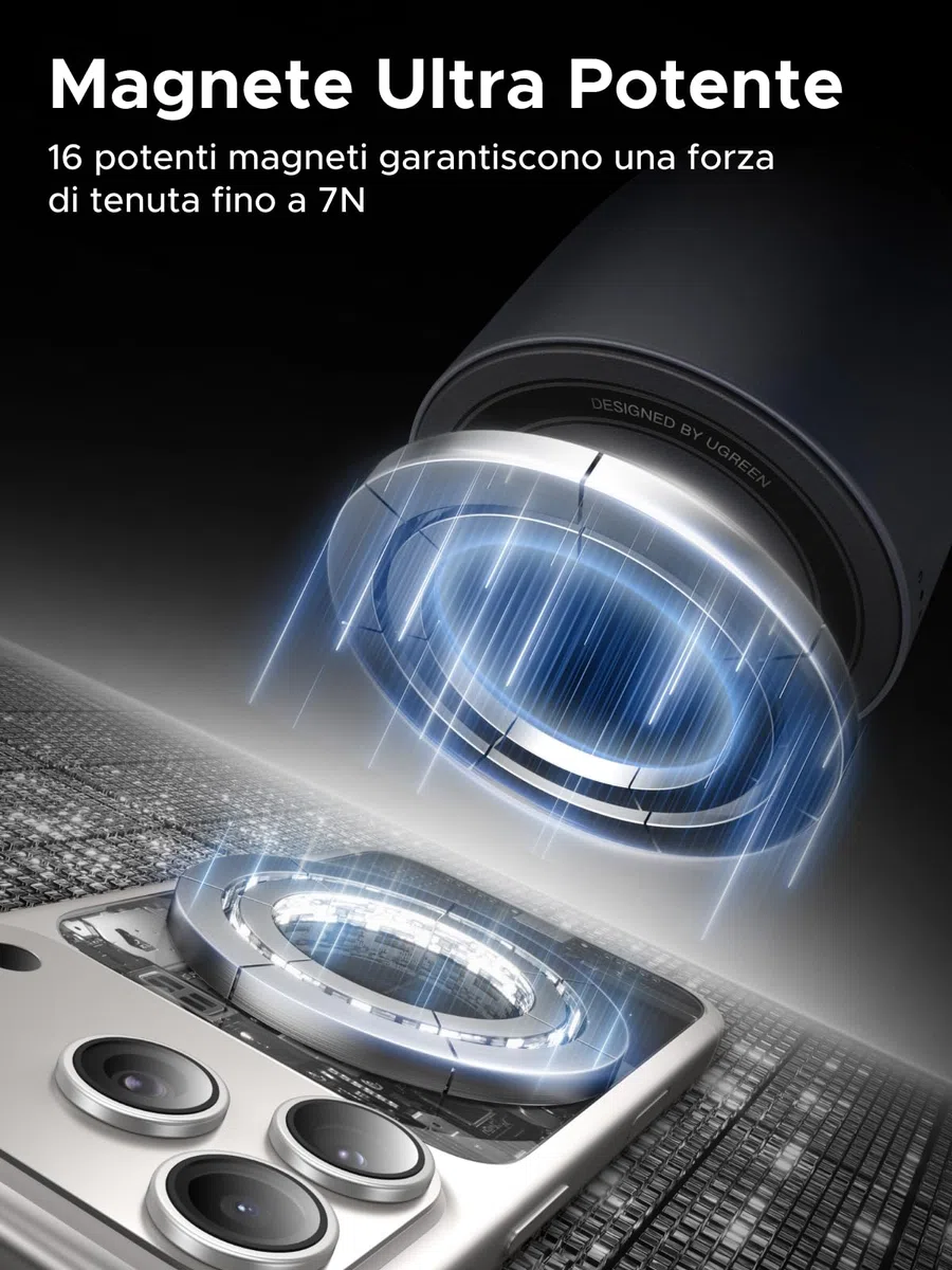UGREEN Zapix Caricatore Wireless iPhone, Qi2 25W Ricarica Ultra Rapida, 2 in 1 Base Ricarica Magnetico Compatibile con Magsafe iPhone 17 16 15 14 13 12 Pro Max Air Plus AirPods (Nero)