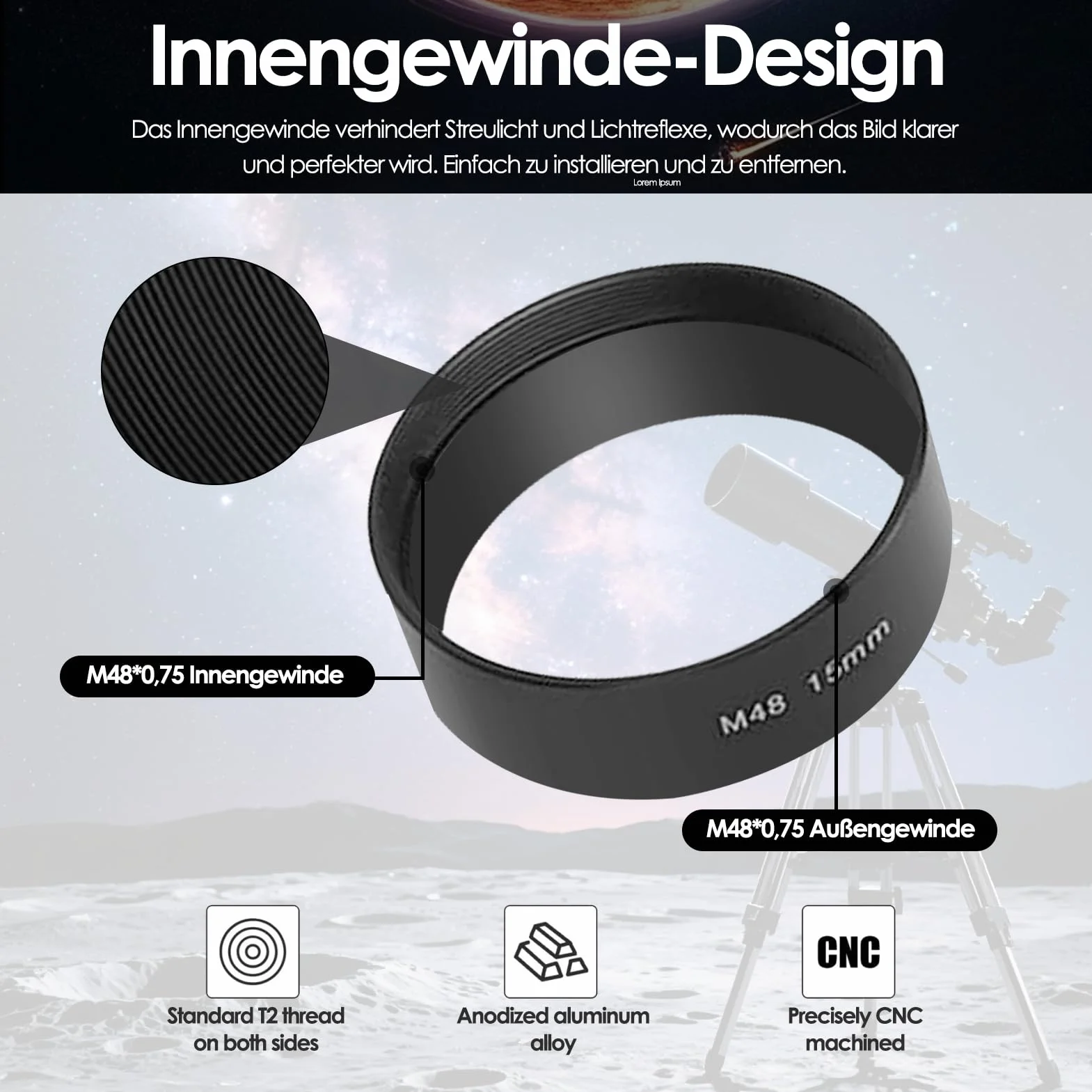 Set di 8 Tubi di Prolunga per Lunghezza Focale M48x0,75, Elimina i Problemi di Messa a Fuoco, di Prolunga 3 5 7 10 12 15 20 30 Mm, per la Fotografia del Telescopio