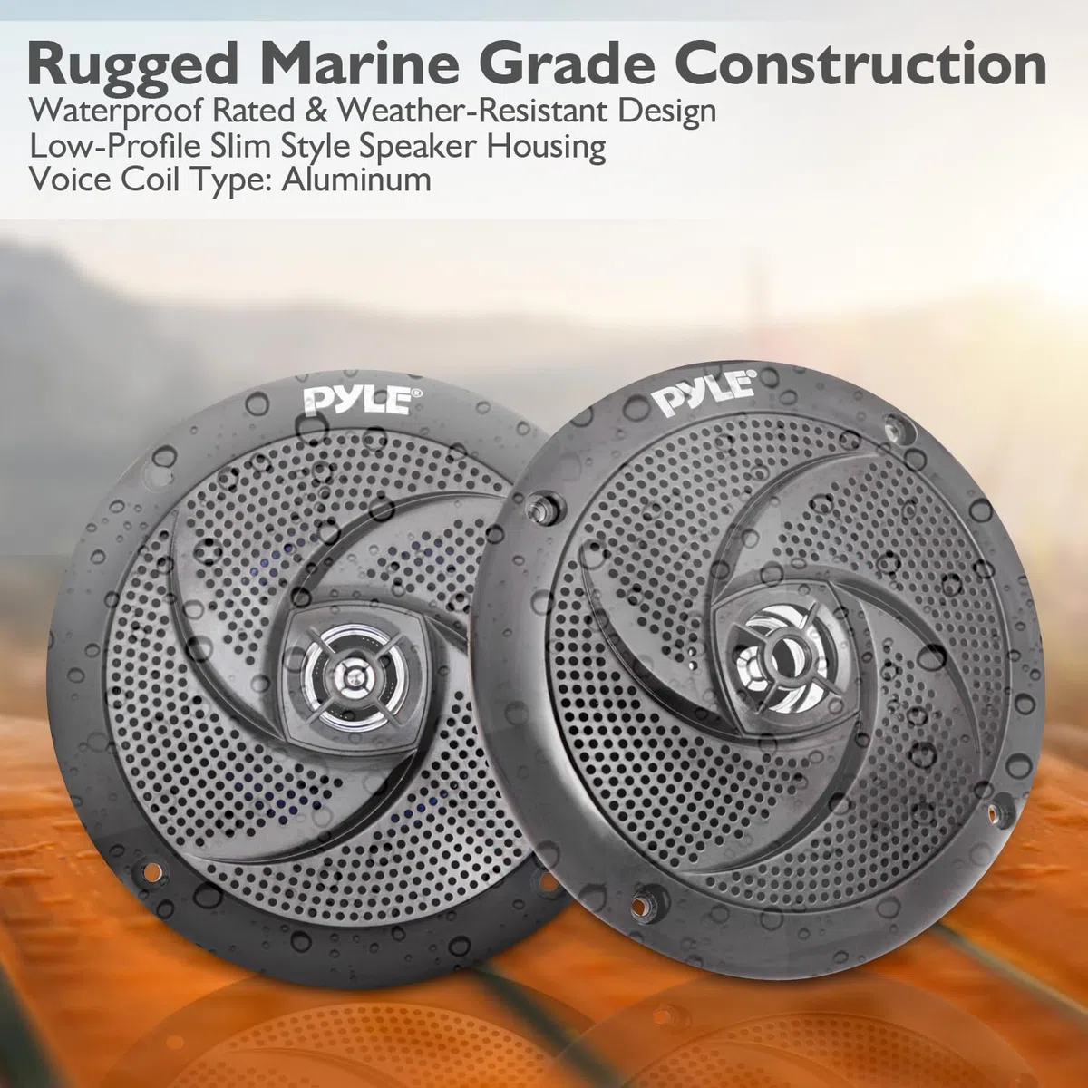 Pyle Altoparlanti marini impermeabili a basso profilo, 240 W, 16,5 cm, a 2 vie, 1 paio, stile sottile, impermeabili e resistenti alle intemperie, sistema audio stereo per esterni, per barca,