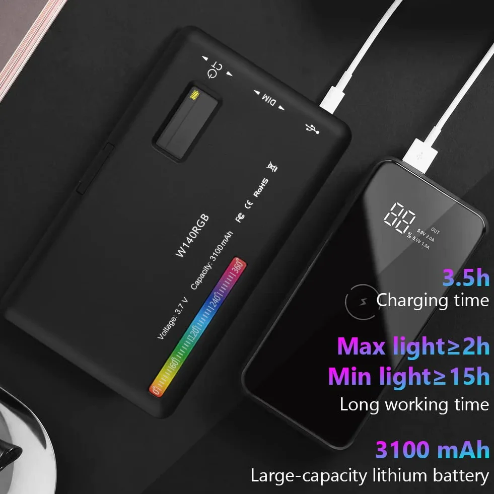 AXFEE Luce video, W140 RGB CRI95+ 2500K-9000K Dimmerabile Luce LED Fotografica, Pannello Luce LED, Ricaricabile USB con Batteria da 3100 mAh per Tiktok/Foto di Prodotti/videocamere DSLR, Fotografia