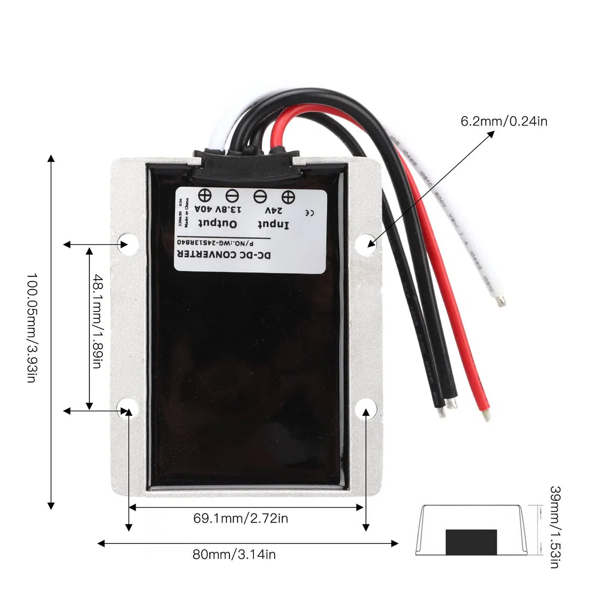 Aramox Convertitore Riduttore di Tensione, Regolatore Convertitore di Tensione da 24V a 13,8V 40A 552W IP68 Impermeabile per Automobili Navi Yacht Strumenti Ferroviari