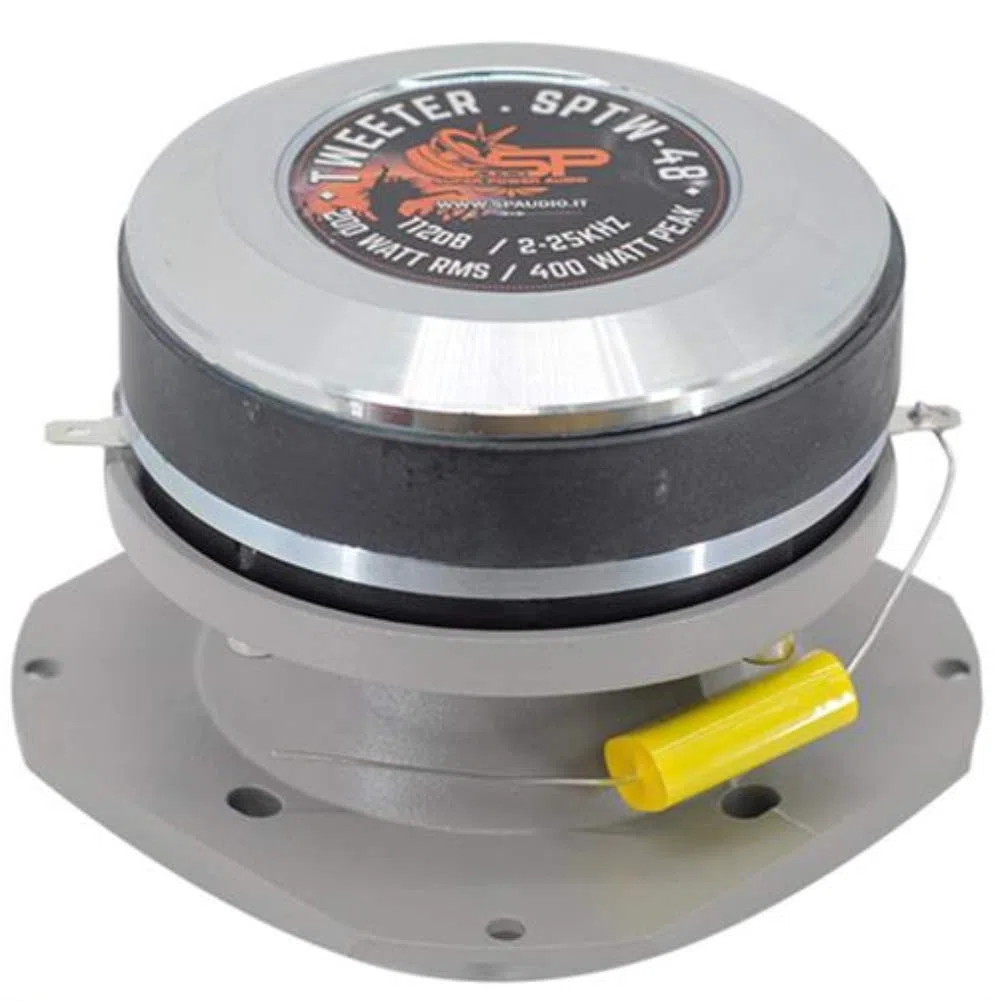 SP Audio 1 SUPER TWEETER SPTW-48 SPTW48 10,00 cm 100 mm 4" diametro 200 watt rms 400 watt max impedenza 4 ohm sensibilità 112 db auto silver, 1 pezzo