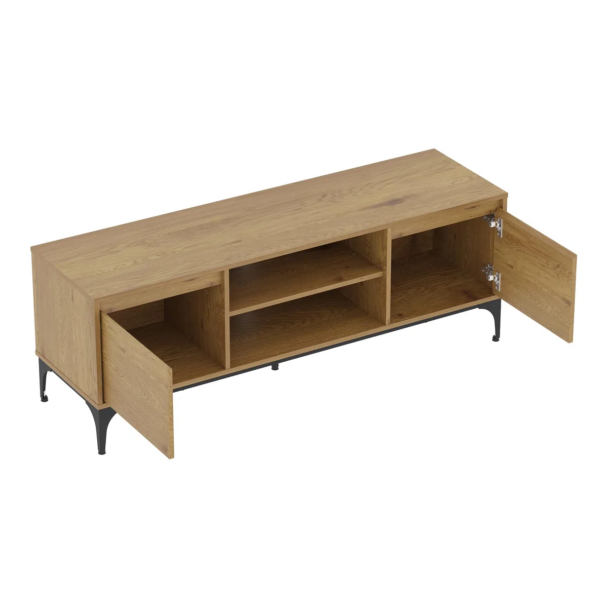 [en.casa] Mobile Porta TV a Vani Chiusi con Ante e Scomparti Aperti Tavolo Basso Stand Multimediale con Fori Passacavi 140 x 40 x 50 cm per Soggiorno Salotto - Effetto Rovere Scuro