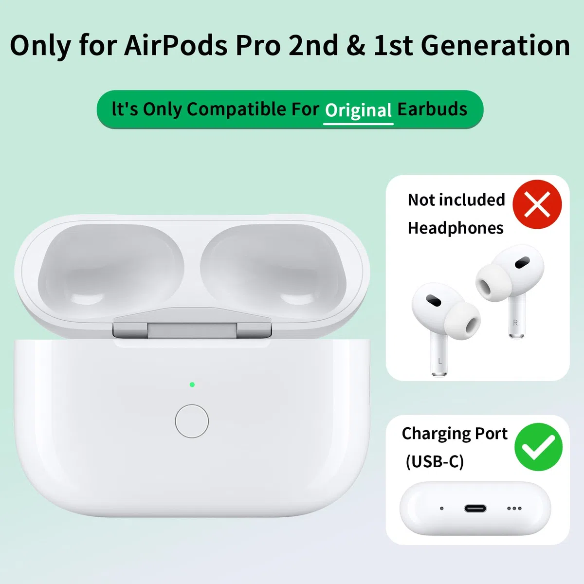 Custodia di ricarica wireless per Airpods Pro 2, porta di ricarica wireless USB-C per Air pods pro 1a/2a generazione, custodia di ricarica di ricambio con pulsante di sincronizzazione di