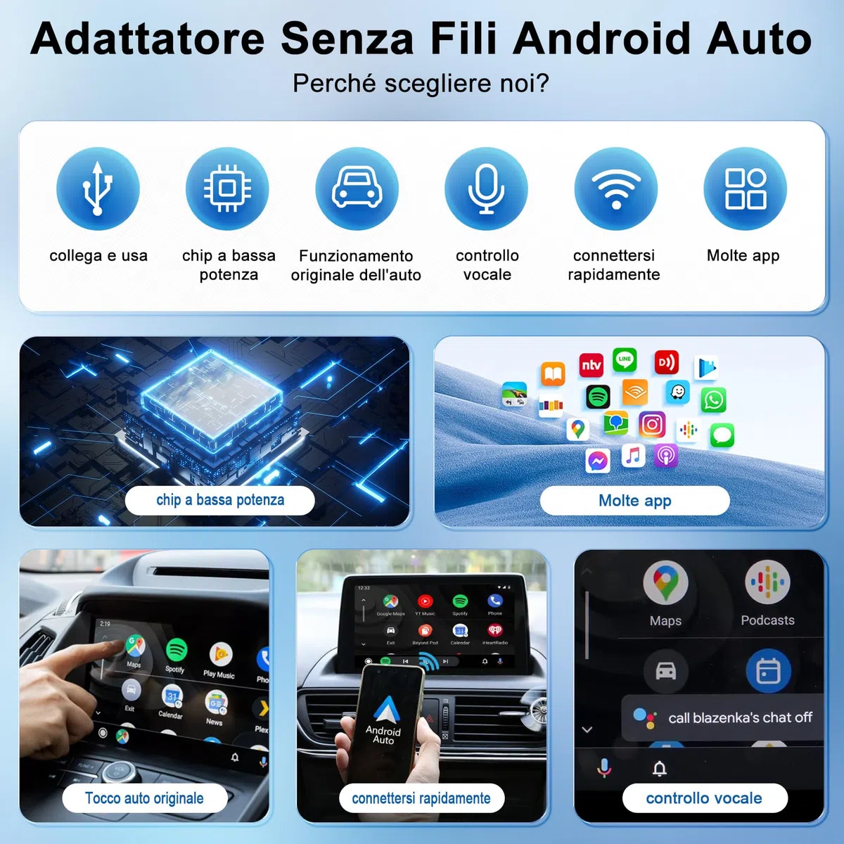 Adattatore Senza Fili Android Auto, Dongle USB C/USB per Autoradio Cablato OEM, Adattatore Wireless Compatibile con il 98% delle Auto