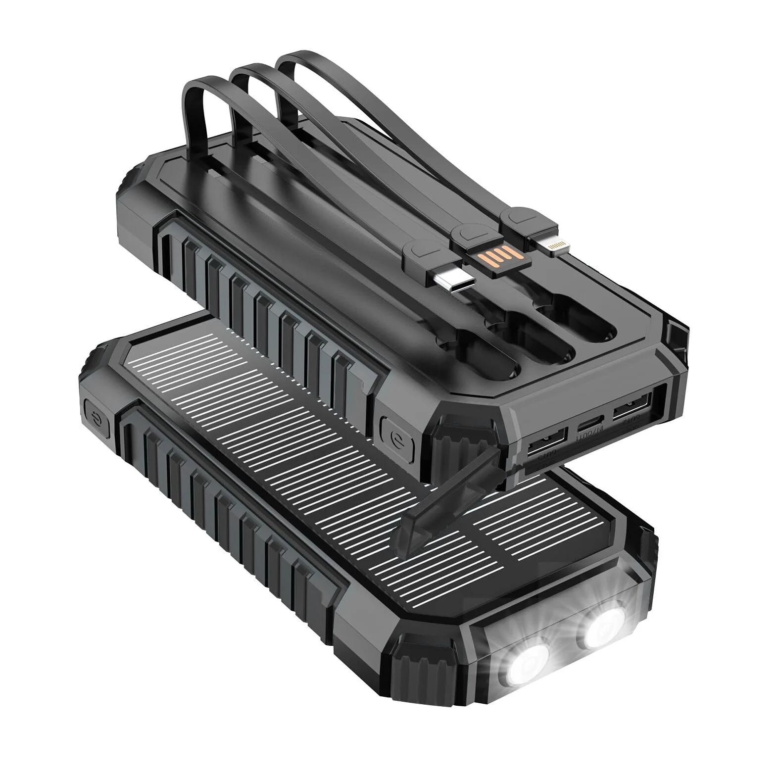 Power Bank Solar 20000mAh - 15W Caricatore Rapido Portatile 3 Cavi Integrati con Torcia LED - 5 Uscite, Caricatore Solare Cellulare per iPhone 17/16/15/14/13 e Android