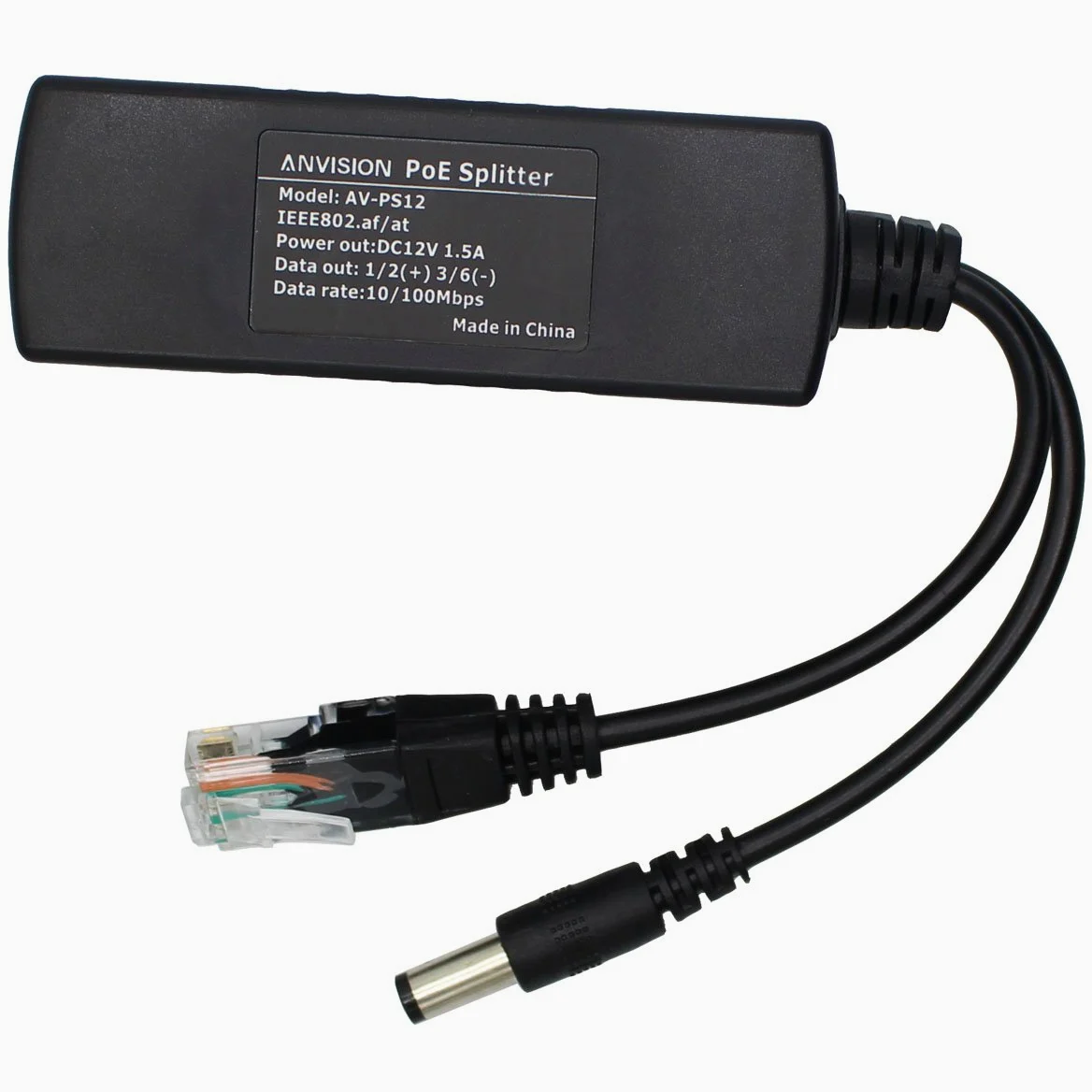 ANVISION 4-Pack Active PoE Splitter Adattatore IEEE 802.3af Conforme 10 / 100Mbps, uscita DC 12V per telecamera IP Wirelss AP Router VoIP Telefono AV-PS12