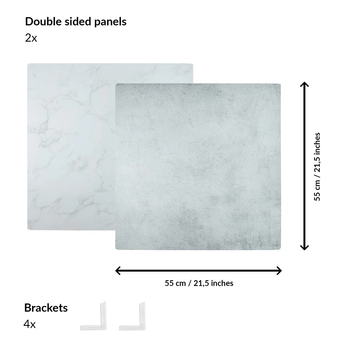 2 Pannello Di Fondo Fotografico | 55x55 cm | Sfondo Realistico Per Foto | Fondali Fotografia Per Cibo | Sfondi Fotografici Food Replica | Backdrop Board Big (Marble & Grey, Big)