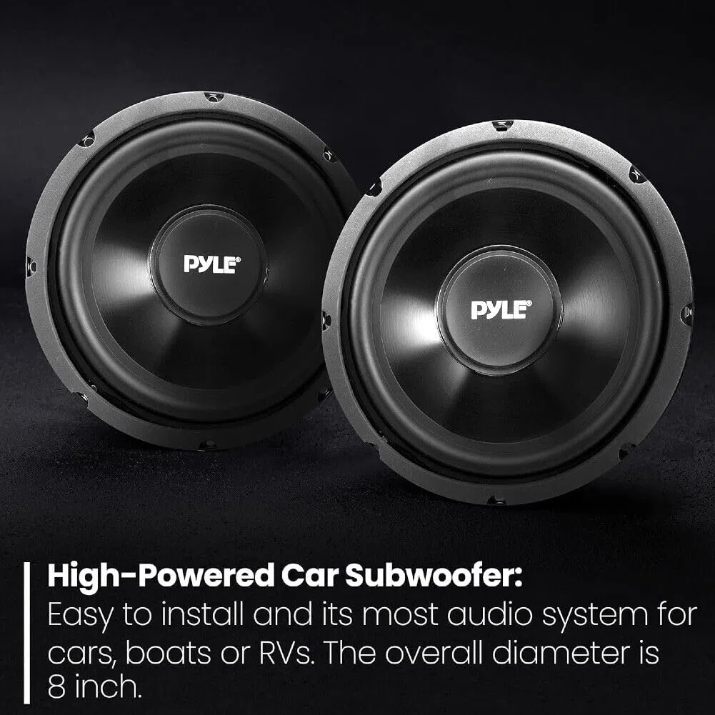 KIT SET PER PYLE PLMW83 1 subwoofer da 20 cm 200 mm 8" di diametro, 100 watt rms 200 watt max, singola bobina, impedenza 4 ohm, 91 db, sospensione in gomma, per bagagliaio auto, 1 pezzo