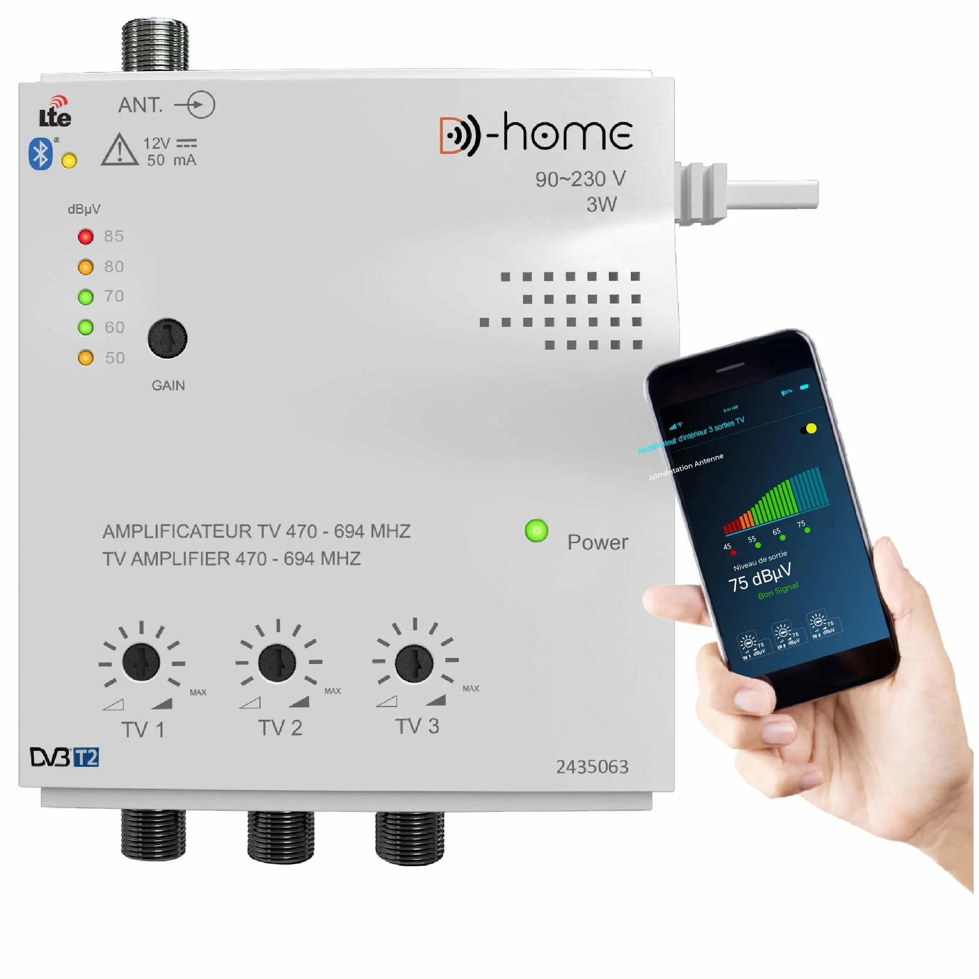 D-Home - Amplificatore TV TNT da interno 3 uscite 28dB Collegato Filtro 4G-5G - Funziona con l'app mobile TV Finder per trovare il miglior segnale disponibile. Per qualsiasi antenna