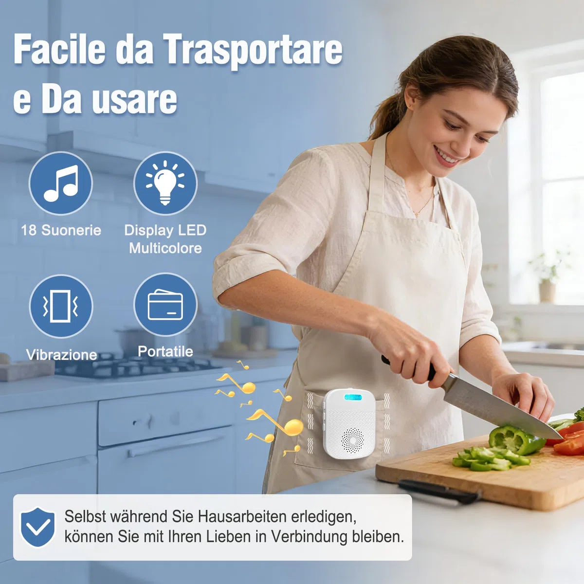 Pulsante di emergenza per anziani Sistema di telesoccorso interno Bracciale di emergenza per anziani Ricevitore ricaricabile Allarme SOS (Ricevitore*1 + Braccialetto*1 + Trasmettitore*1)