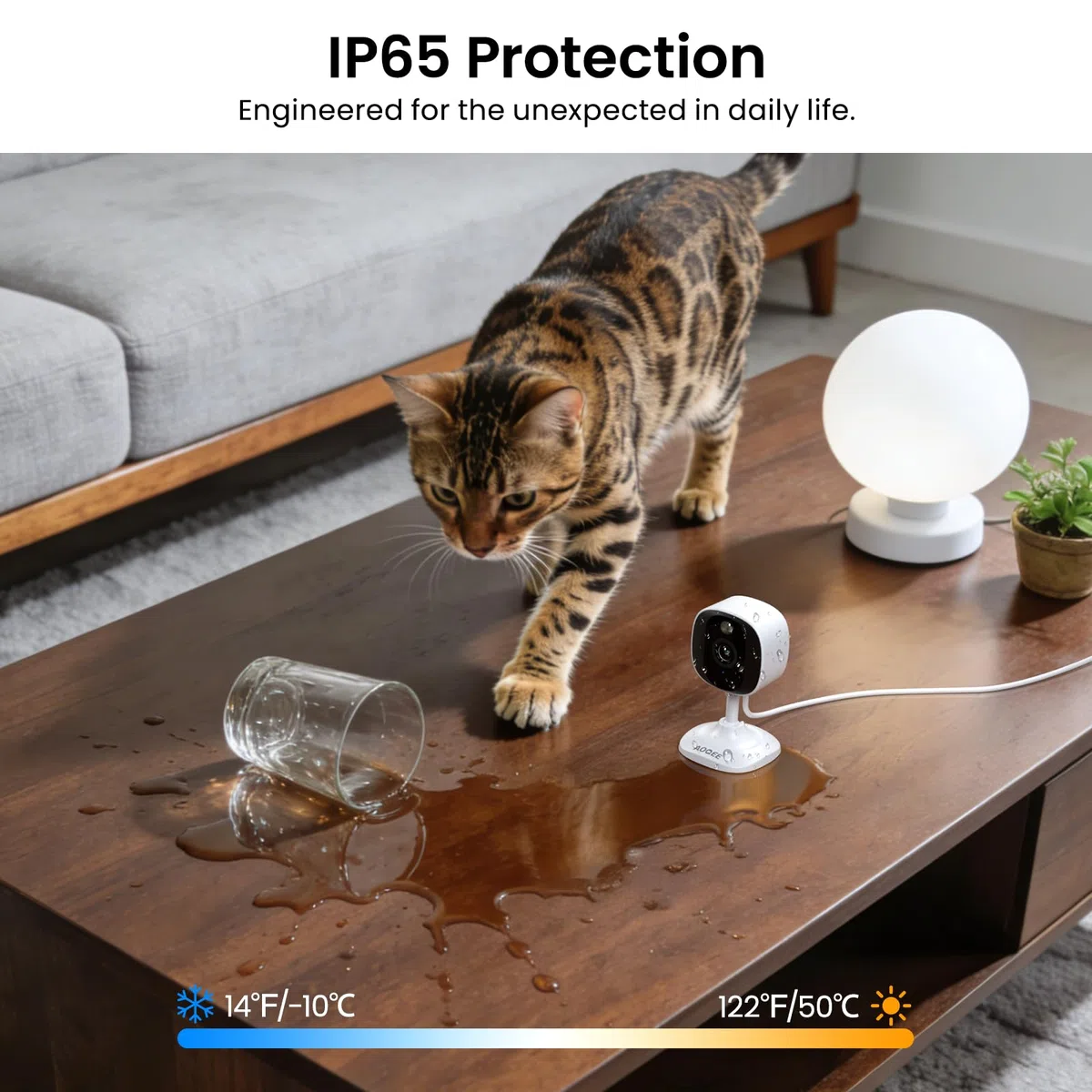AOQEE Telecamera WiFi Interno, 2K Videocamera Sorveglianza Interno WiFi Wi-Fi Esterno, Impermeabile IP65, Visione Notturna a Colori, Rilevamento Umano, Registrazione Continua, Funziona Alexa, C1