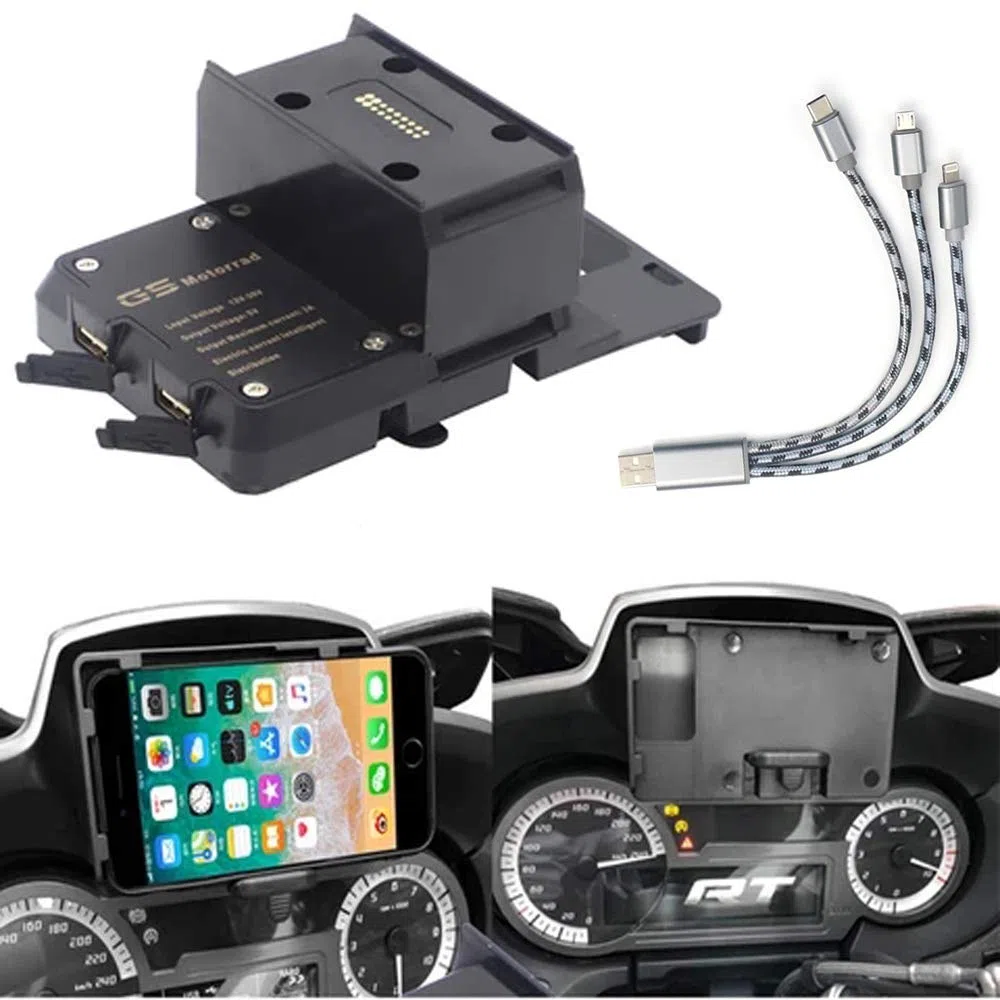 2014-2019 Supporto di navigazione per cellulare BMW R 1200 RT, con porta di ricarica USB