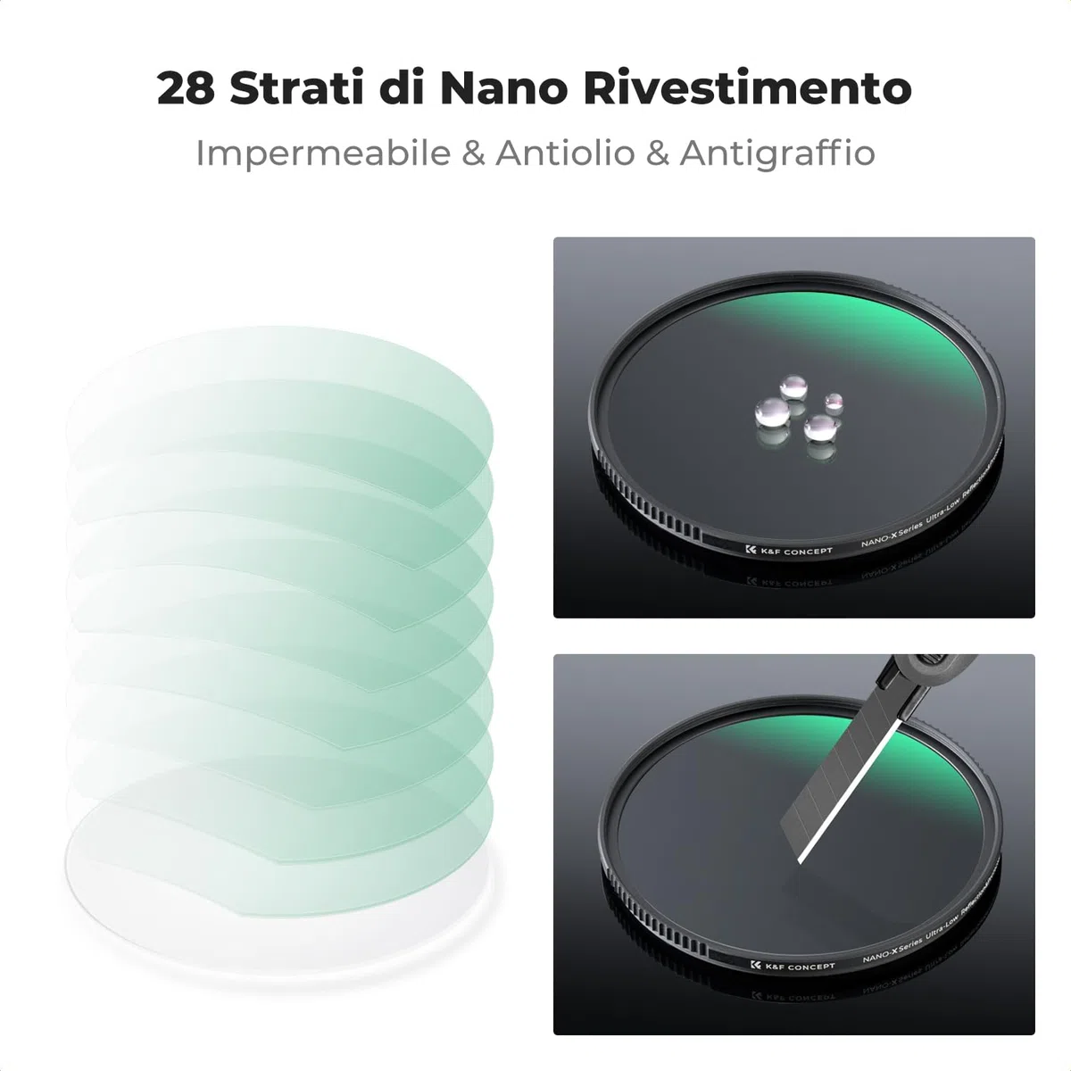 K&F CONCEPT 55mm Filtro UV Riflessione Ultrabassa & 9H Ultra-Duro con Un Panni di Puliziaper per Obiettivo Fotocamera, Protezione Ultravioletti, Vetro Ottico con 28 Strati Nano Rivestimento