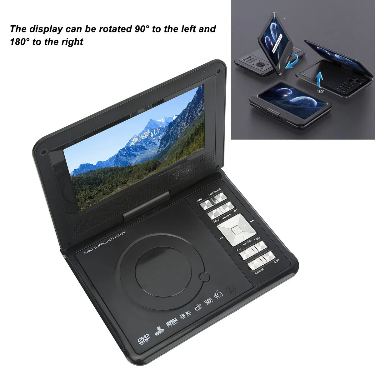 Lettore Dvd Portatile Da 7 Pollici, Lettori Video Multifunzionali Con Poggiatesta Con Schermo Girevole Hd Con Altoparlanti Stereo Doppi, Supporto Cd/Dvd/Scheda Sd/Usb, Memoria Breakpoint
