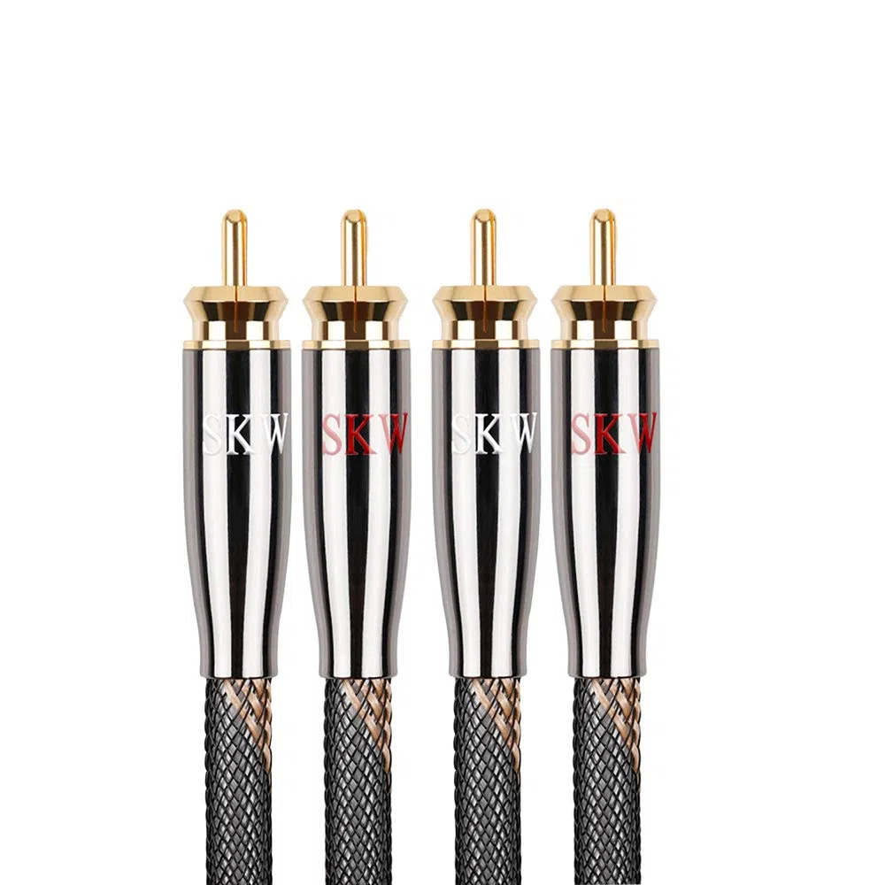 SKW, Cavo RCA da 2RCA maschio a 2RCA maschio per audiofili, per sistemi HiFi, con cavo di interconnessione con diametro di 7 mm (lunghezza di 2m, colore nero, in nylon)