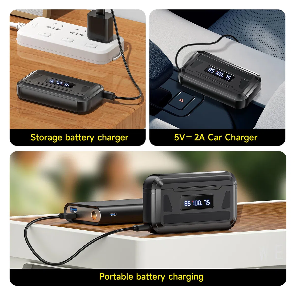 3 Hero 12 batterie 2000mAh con caricatore per Go-Pro Hero 12/11/10/9 Black, 3 canali, con display LCD, slot per schede TF, adatto a basse temperature, formato tascabileg