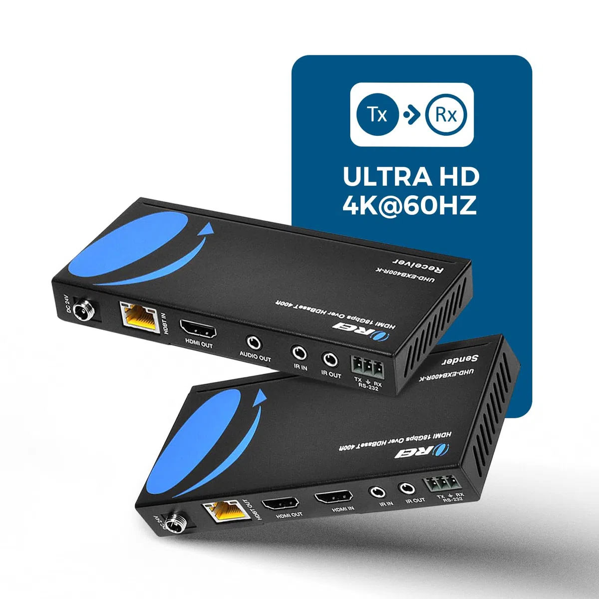 Orei - Extender balun HDMI 4K - HDBaseT UltraHD 4K @ 60Hz 4:4:4 su singolo cavo CAT5e/6/7 con controllo HDR, CEC e IR, RS-232 - fino a 122 m - Loop Out - Power Over Cable - Uscita audio