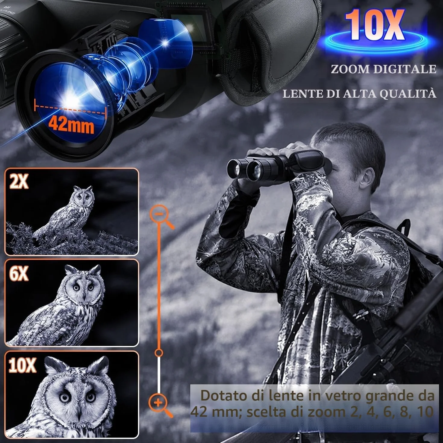 4K Visore Notturno Binocolo Visione Notturna Professionale Potente, Cannocchiale Infrarossi Foto Video HD, Batteria 7000mAh, Portata 800M per Caccia e Campeggio