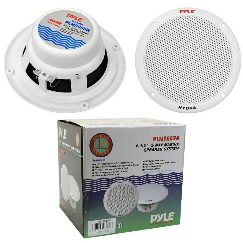 2 PLMR605W altoparlanti marini nautici sistema 2 vie da 200 watt rms 400 watt max da 16,5 cm 165 mm 6,5" di diametro bianchi impermeabili piscina barca hotel, a coppia