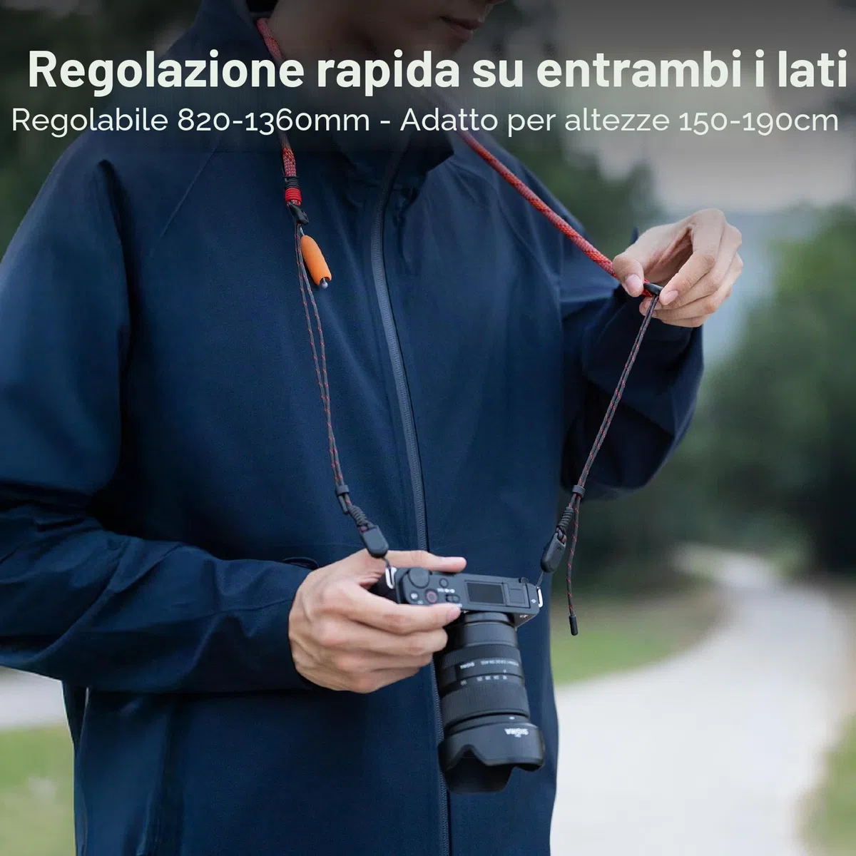 PGYTECH Cinturino per Fotocamera Slim Regolabile con Sgancio Rapido 820-1360mm Leggero per Fotocamere Mirrorless/Compatte/Instax/Digitali, Stile Outdoor