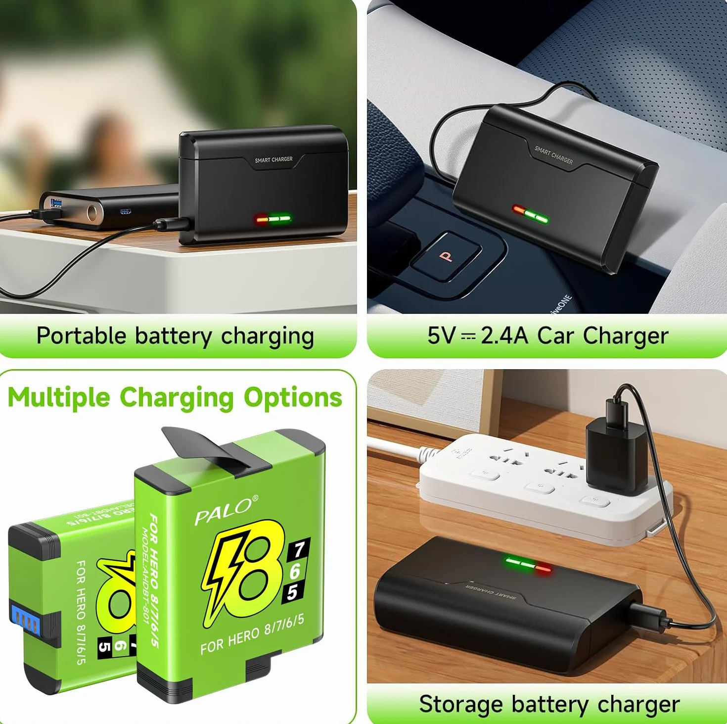 2 batterie per Hero 8/7/6/5 Black e caricatore per Hero 12/11/10/9/8/7/6/5 Black – Caricabatterie con accessori per batteria, ricarica Chnell, bassa temperatura adatta