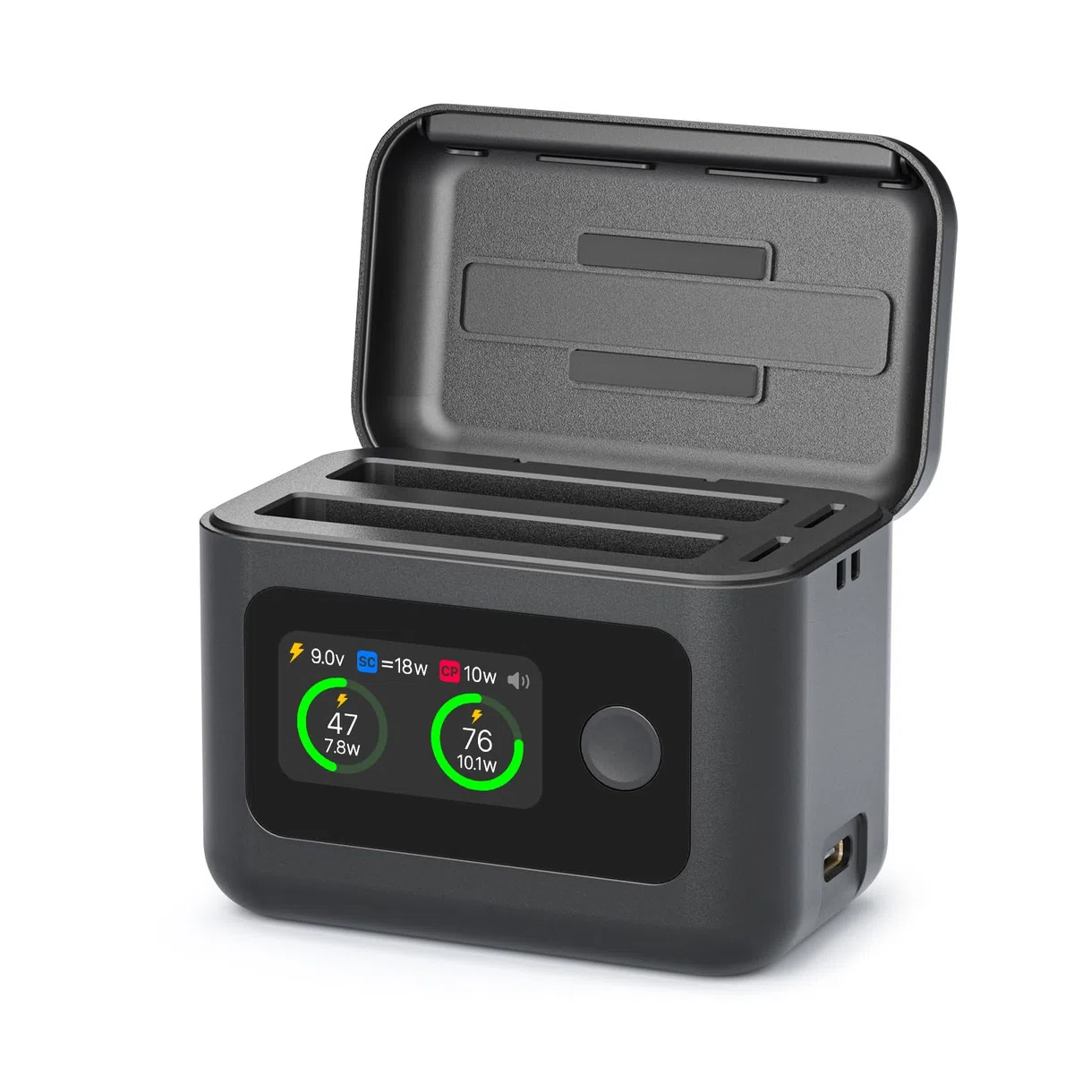 SYMIK Caricabatterie per Insta360 X4 Air Accessori, Custodia Ricarica Rapida 27W Doppio Slot con Display LCD, Hub di Carica Intelligente Bidirezionale per Batteria Insta 360 X4 Air