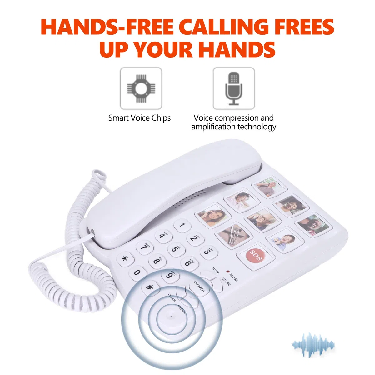 Telefono a Pulsante Grande, Telefono Fisso con Filo per Foto e Memoria Amplificata per Anziani, Telefono da Tavolo con Filo Adatto per Anziani con Problemi di Vista e Udito