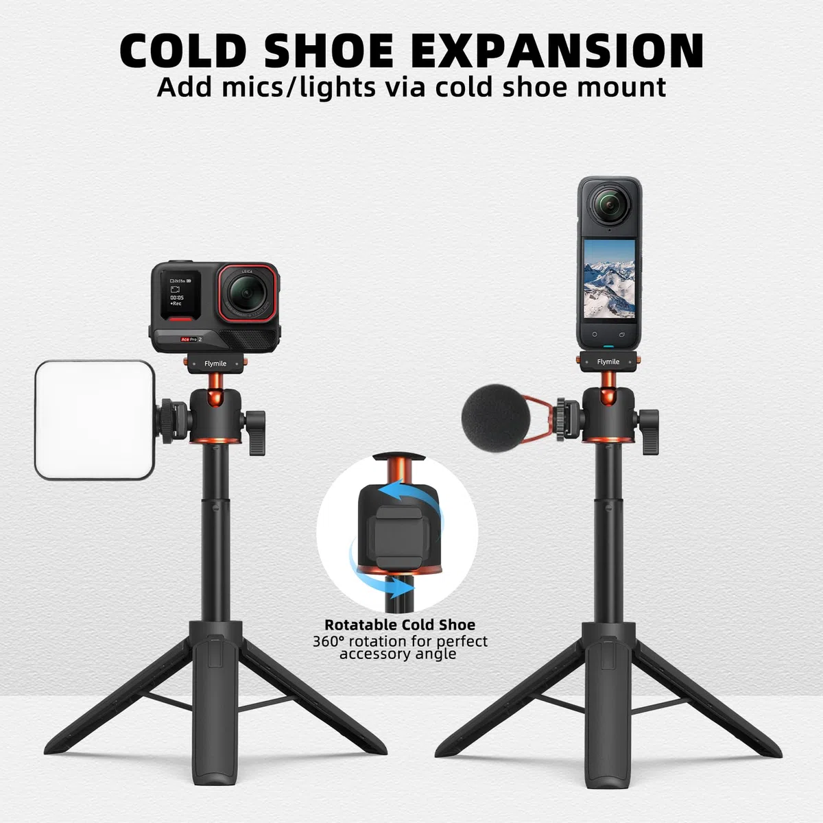 Treppiede per Insta360 X5 ACE Pro 2, bastone per selfie da 21 pollici, asta di estensione a sgancio rapido, mini tavolo da scrivania, impugnatura portatile, supporto con slitta fredda per Insta 360 X5