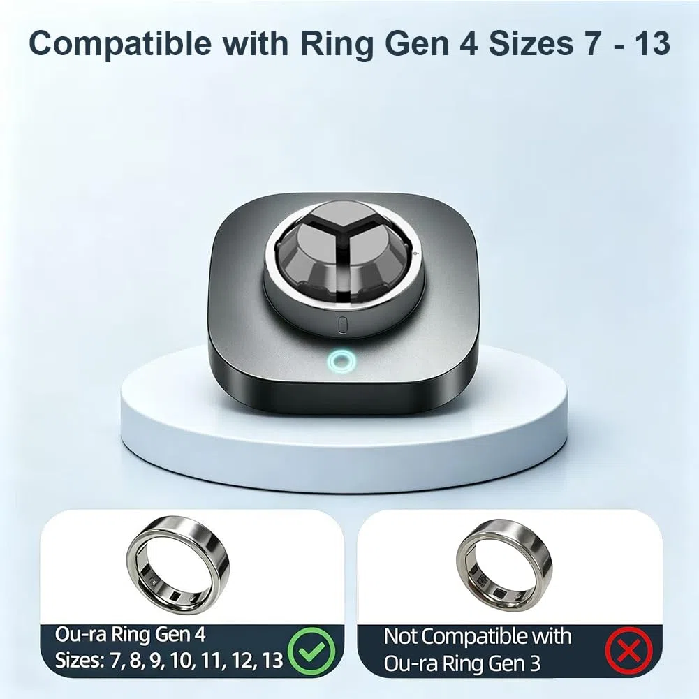 Caricabatterie compatibile con Oura Ring Gen 4 per Smart Ring taglie 7/8/9/10/11/12/13 – Base di ricarica rapida con cavo USB-C (Non compatibile con Gen 3)