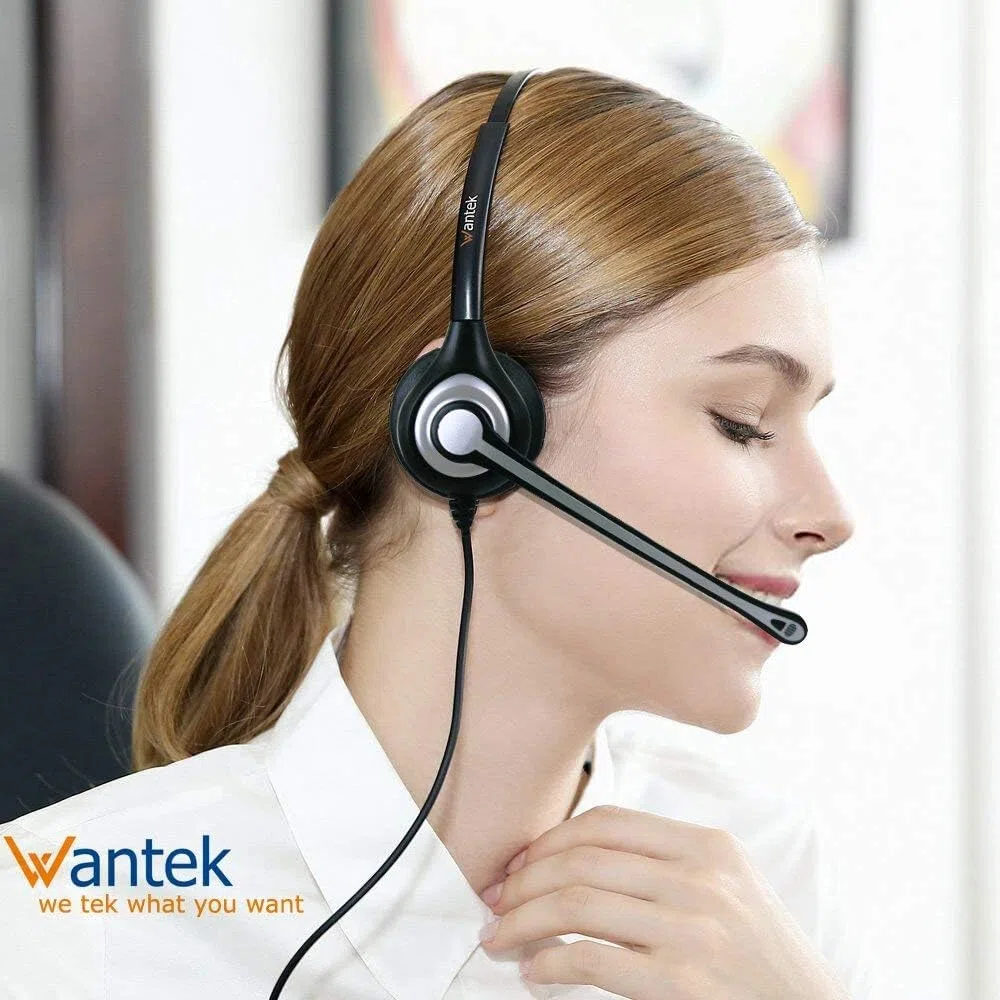 Wantek Cuffie Telefono Fisso Binaurale con Microfono Cancellazione del Rumore e Quick Disconnect, Auricolare Ufficio per Yealink Avaya Cisco Grandstream Panasonic KXT Telefoni IP(602QY1)