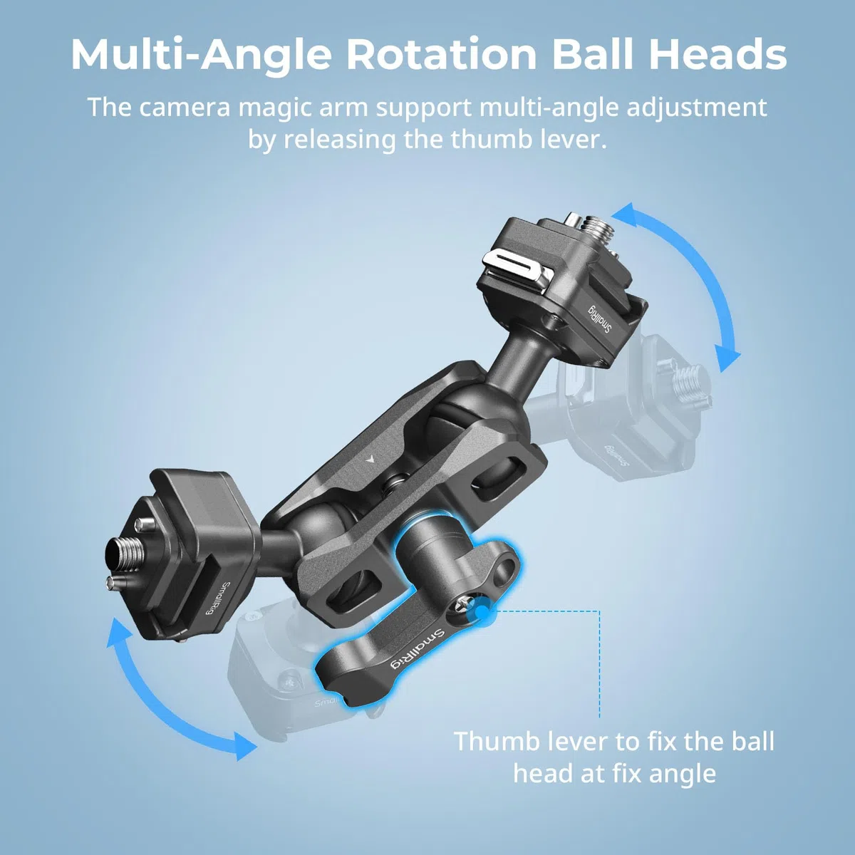 SMALLRIG Testa a Sfera Magic Arm a Sgancio Rapido, Carico Utile 5,5 kg / 12,1 Libbre, con Viti da 1/4”-20 e Perni di Posizionamento Rimovibili, per Monitor, Gabbia Fotocamera, HawkLock H21-4488